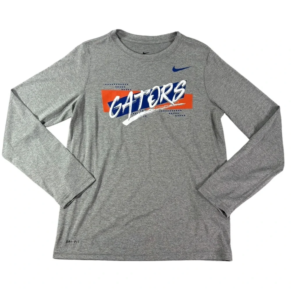 Nike Dri Fit T Shirt Youth Large Gray Florida Gators Football NCAA Athletic Cut.
